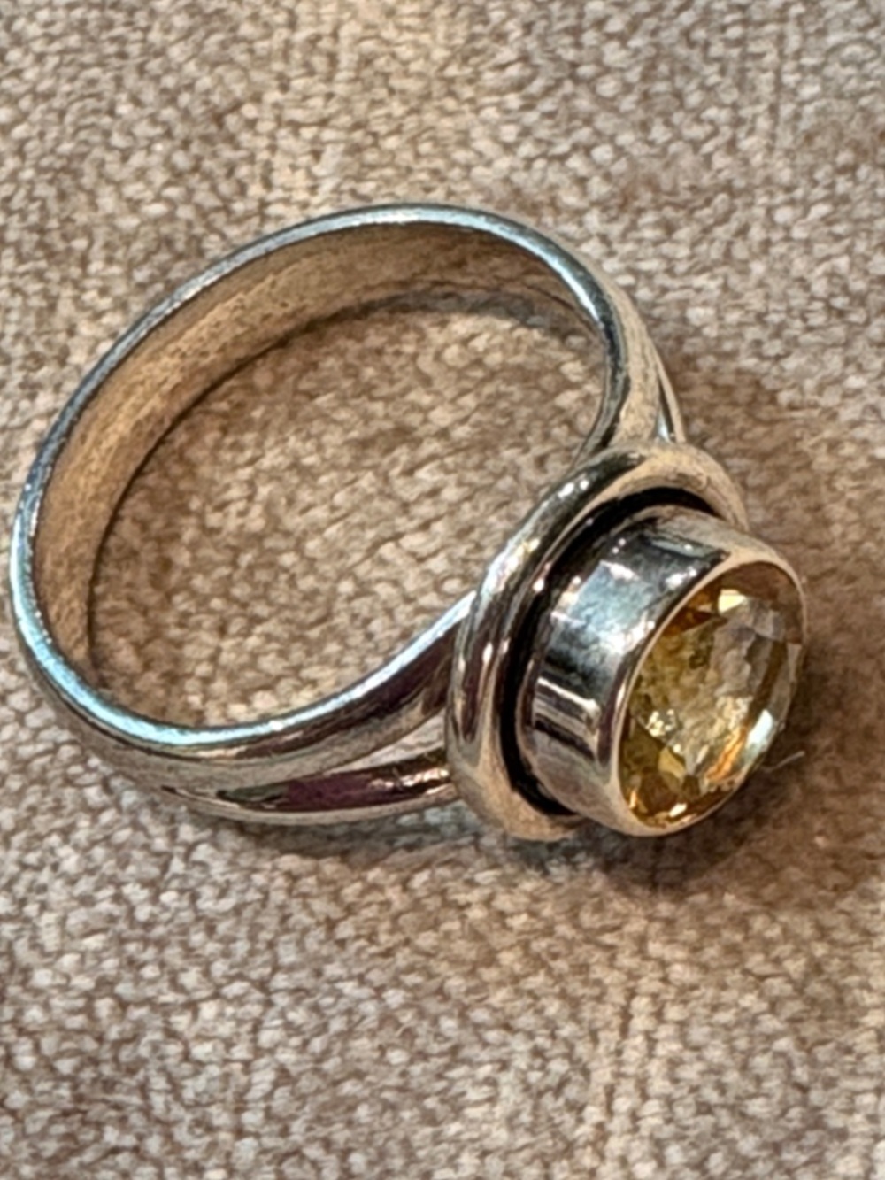 Sterling Silver Solitaire Genuine Citrine Bezel Ring 925 Size 6